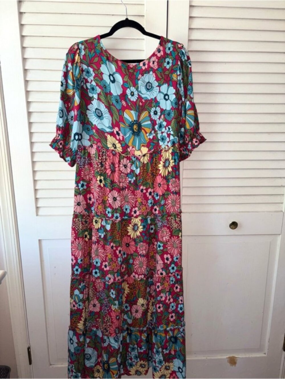 Natural Life Collette Tiered Maxi Dress Blue Red Floral Boho Size Large - Picture 5 of 8